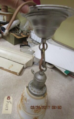 Brown and Cream Globe with Brass Fixture