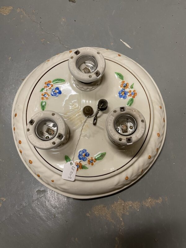 Porcelain 3-Bulb Fixture with Floral Paint